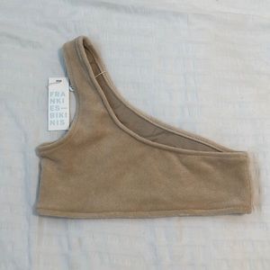 barb top from frankies bikinis in the color sand